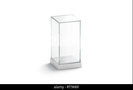 Vuoto bianco vetro verticale vetrina mock up, isolato, rendering 3d. Decor vuoto Vaso per fiori o statuetta mock up. In plexiglass trasparente a cupola di storage. Podio per la sagoma di montaggio. Foto Stock
