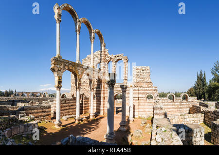 Il Grande Palazzo, Rovine del VIII secolo Umayyad città di Anjar, Libano Foto Stock