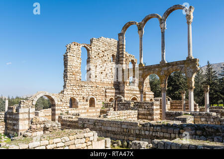 Il Grande Palazzo, Rovine del VIII secolo Umayyad città di Anjar, Libano Foto Stock