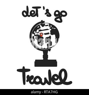 Carino disegnato a mano scritte Let's go travel preventivo scheda vettore Illustrazione Vettoriale