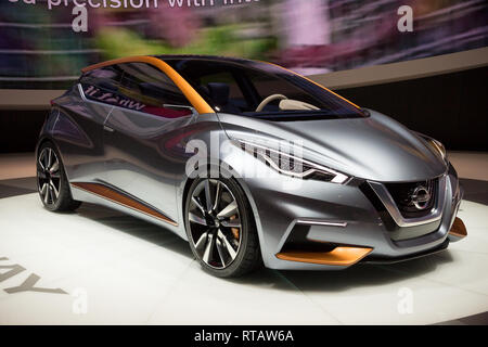 ENEVA, Svizzera - 4 Marzo 2015: Premiere Mondiale della Nissan Sway al 85º Salone Internazionale di Ginevra a Palexpo. Foto Stock