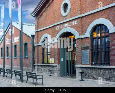 Ingresso della Stella Rossa museo di linea nel porto di Anversa, nelle Fiandre, in Belgio Foto Stock