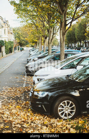 Strasburgo, Francia - 1 NOV 2017: automobili parcheggiate su una riga sul francese street Foto Stock
