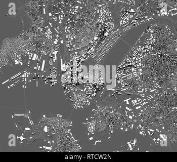 Vista satellitare di Boston, mappa della città con la casa e l'edificio. Grattacieli. Massachusetts. Stati Uniti d'America. Il rendering 3D Foto Stock