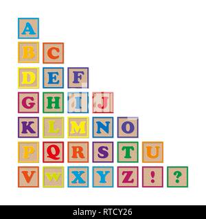 Set di legno colorato a cubetti con lettere dell'alfabeto Illustrazione Vettoriale
