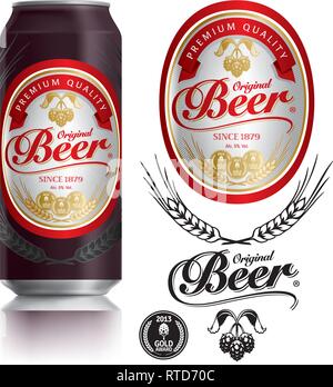 Birra vettore etichetta visual su nero bevande possono 500ml Illustrazione Vettoriale