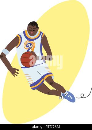 Cartoon giocatore di basket possesso palla in Illustrazione Vettoriale