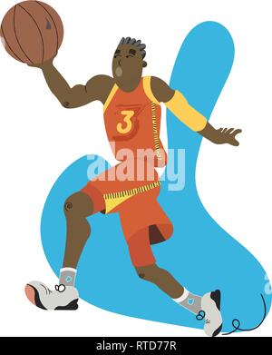 Cartoon giocatore di basket prima del salto e Illustrazione Vettoriale