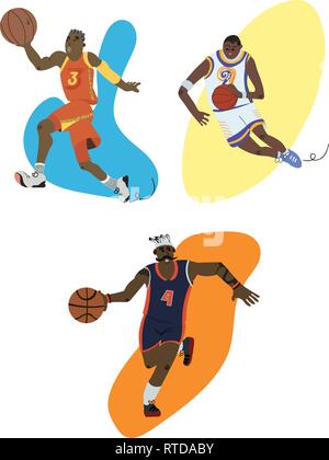 Cartoon giocatori di basket impostare dribbling e Illustrazione Vettoriale
