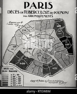 Grafico che mostra la mortalità da tubercolosi polmonare in ciascuno dei venti arrondissements di Parigi. Luglio 1918 Foto Stock