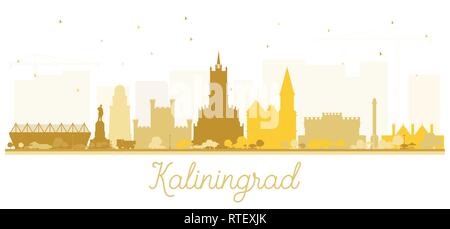 Kaliningrad Russia dello skyline della città con silhouette di edifici d'oro. Illustrazione Vettoriale. Viaggi di affari e di turismo con il concetto di architettura storica. Illustrazione Vettoriale