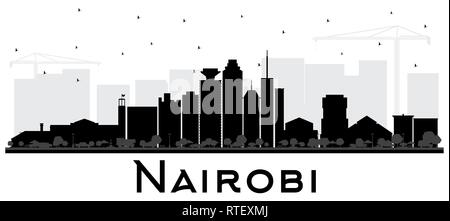 Nairobi Kenya skyline della città silhouette nera con edifici isolati su bianco. Illustrazione Vettoriale. Illustrazione Vettoriale