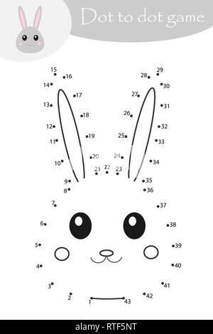 Coniglietto di pasqua in stile cartoon, Dot to Dot game, pagina di colorazione, educazione gioco di numeri per lo sviluppo dei bambini, i bambini in età prescolare attività, printa Illustrazione Vettoriale