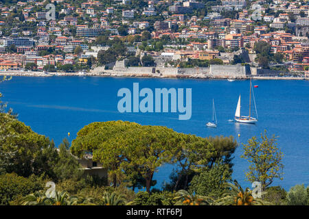 Seascape da Villa Ephrussi de Rothschild, villa Ile-de-France, Saint-Jean-Cap-Ferrat, Riviera Francese, dipartimento delle Alpi Marittime, Francia Foto Stock