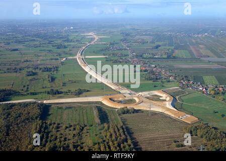 Vista aerea, autostrada SITO IN COSTRUZIONE A26, conversione alla giunzione autostradale, Neu Wulmstorf, Bassa Sassonia, Germania Foto Stock