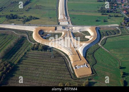 Vista aerea, autostrada SITO IN COSTRUZIONE A26, conversione alla giunzione autostradale, Neu Wulmstorf, Bassa Sassonia, Germania Foto Stock