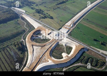 Vista aerea, autostrada SITO IN COSTRUZIONE A26, conversione alla giunzione autostradale, Neu Wulmstorf, Bassa Sassonia, Germania Foto Stock