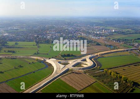 Vista aerea, autostrada SITO IN COSTRUZIONE A26, conversione alla giunzione autostradale, Neu Wulmstorf, Bassa Sassonia, Germania Foto Stock