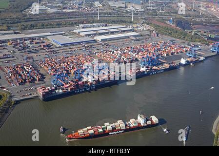 Vista aerea, container terminal Altenwerder an der Elbe, Amburgo, Germania Foto Stock