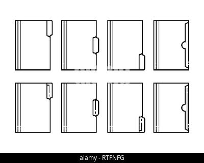 Cartella di carta sottile linea icone. Delineate file di archivio gli elementi dell'interfaccia utente Illustrazione Vettoriale