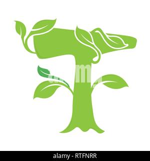 Lettera T ecologia natura elemento icona vettore. Lettering vettore icona logo design Illustrazione Vettoriale