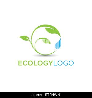 Sfera astratta foglia verde elemento di logo design vettoriali ecologia simbolo. Il logo a foglia di icona di forma e colore verde foglia emblema del logo Illustrazione Vettoriale