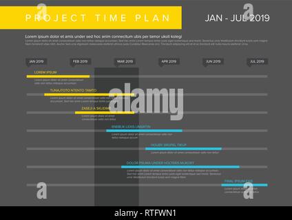 Progetto del vettore grafico temporale - diagramma di Gantt progresso grafico del progetto - di colore giallo scuro e versione blu Illustrazione Vettoriale