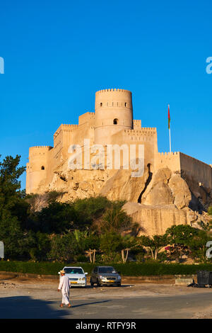 Sultanat di Oman, governatorato di Al-Batina, Nakhl, Nakhl Fort o Al Husn Heem, fortezza, storico edificio mudbrick Foto Stock