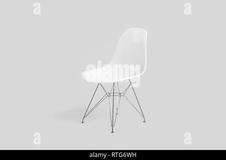 Sedia bianca Mock up isolato su sfondo grigio chiaro. Il rendering 3D.realistiche. Foto Stock