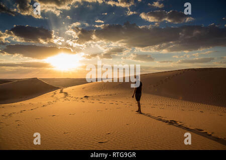 Bel tramonto nel deserto, Sharqiya Sands, Oman Foto Stock