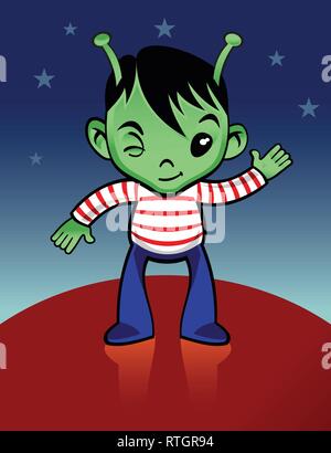 Alien Cartoon Illustrazione Vettoriale