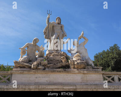 Fontana del Nettuno o Fontana del Nettuno da Giovanni Ceccarini è una fontana monumentale situato sul lato ovest della piazza urbana di Piazza del Popolo. Foto Stock