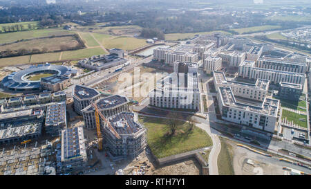 Antenna di stock foto mostra Eddington in Cambridge, un nuovo sviluppo delle università. Il Nord Ovest di Cambridge lo sviluppo è una università di Cambridge sito a nord ovest di Cambridge city centre in Inghilterra. Lo sviluppo è inteso ad alleviare il sovraffollamento e sono in aumento i prezzi dei terreni sono in Cambridge. La prima fase ha portato da un £350 milioni di investimenti da parte dell'università. Foto Stock