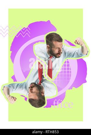 Contemporanea arte moderna collage su angry businessman minacciare con un pugno. Conceptual buisness immagine Foto Stock
