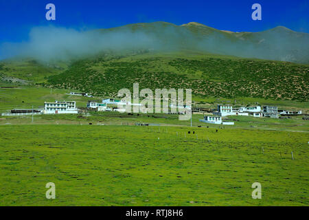 Il paesaggio visto dal treno della ferrovia Trans-Tibetan, Tibet, Cina Foto Stock