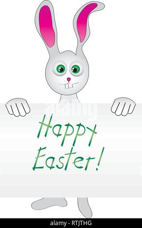 Simpatico coniglietto di Pasqua. Coniglio con carta banner. Utilizzare per creare divertenti progetti di Pasqua. Illustrazione Vettoriale Illustrazione Vettoriale