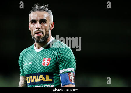 Dordrecht, Paesi Bassi. 01 Mar, 2019. Riwal Hoogwerkers Stadium, calcio, stagione 2018/2019, Keuken Kampioen Divisie, FC Dordrecht - NEC, risultato finale 2-2, FC Dordrecht player Antonio Stankov è deluso dopo la partita di credito: Pro scatti/Alamy Live News Foto Stock