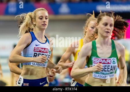 Glasgow, Regno Unito. 01 Mar, 2019. REEKIE Jemma GBR competere nel 1500m donne evento durante il primo giorno dell'Europeo di Atletica Leggera Indoor Championships 2019 a Emirates Arena di Glasgow, Scotland, Regno Unito. 1.03.2019 Credito: Cronos/Alamy Live News Foto Stock