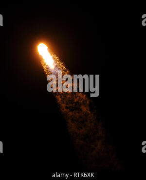 Il Centro Spaziale Kennedy, Florida, Stati Uniti d'America. 2 Mar 2019. Un SpaceX Falcon 9 rocket portando l'equipaggio non presidiate Dragon capsule lancia con successo il suo primo volo, Demo-1, il 2 marzo alle 2:49 a.m.EST dal tampone 39A presso il Kennedy Space Center in Florida. (Paul Hennessy/Alamy) Credito: Paul Hennessy/Alamy Live News Foto Stock