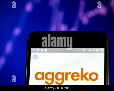 Kiev, Ucraina. 28 Feb, 2019. Aggreko plc logo che si vede visualizzato su un telefono intelligente. Credito: Igor Golovniov SOPA/images/ZUMA filo/Alamy Live News Foto Stock