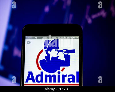 Kiev, Ucraina. 28 Feb, 2019. Admiral Group plc logo che si vede visualizzato su un telefono intelligente. Credito: Igor Golovniov SOPA/images/ZUMA filo/Alamy Live News Foto Stock