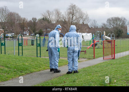 Harold Hill Londra, Regno Unito. 2 marzo 2019 una diciassettenne ragazza è stato pugnalato a morte in un parco in Harold Hill Londra. Le indagini della polizia continuano a credito: Ian Davidson/Alamy Live News Foto Stock