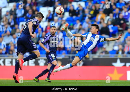 Spagna. 2 marzo 2019. Wu Lei in azione durante la liga gioco 26, tra RCD Espanyol v Valladolid a RCDE Stadium Credito: Joma/Alamy Live News Foto Stock