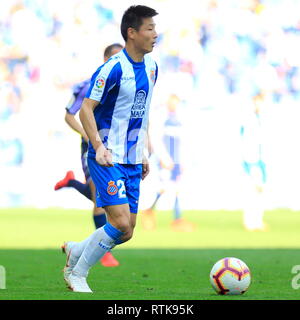 Spagna. 2 marzo 2019. Wu Lei in azione durante la liga gioco 26, tra RCD Espanyol v Valladolid a RCDE Stadium Credito: Joma/Alamy Live News Foto Stock
