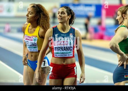 Glasgow, Regno Unito. 02Mar, 2019. TIRNANIC Milana SRB competere nel 60m donne evento durante il giorno due dell'Europeo di Atletica Leggera Indoor Championships 2019 a Emirates Arena di Glasgow, Scotland, Regno Unito. 2.03.2019 Credito: Cronos/Alamy Live News Foto Stock