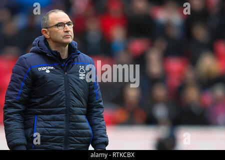 Stoke-on-Trent, Regno Unito. 2 marzo 2019. Nottingham Forrest manager Martin O'Neill durante il cielo EFL scommessa match del campionato tra Stoke City e Nottingham Forest a bet365 Stadium, Stoke-on-Trent, in Inghilterra il 2 marzo 2019. Foto di Jurek Biegus. Solo uso editoriale, è richiesta una licenza per uso commerciale. Nessun uso in scommesse, giochi o un singolo giocatore/club/league pubblicazioni. Credit: UK Sports Pics Ltd/Alamy Live News Foto Stock