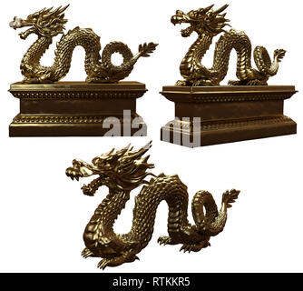 Golden Dragon statue rendering 3D Foto Stock