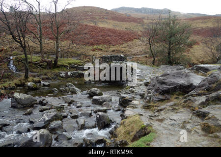 Alta Svezia ponte su Scandale Beck sul percorso verso la Wainwright Red ghiaioni nel Parco Nazionale del Distretto dei Laghi, Cumbria, Inghilterra, Regno Unito. Foto Stock