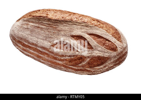 Tutto il pane di farro isolati su sfondo bianco. Foto Stock