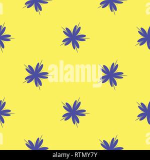 Vivaio Seamless pattern con fiori blu geometrica come stelle su uno sfondo giallo. Illustrazione Vettoriale